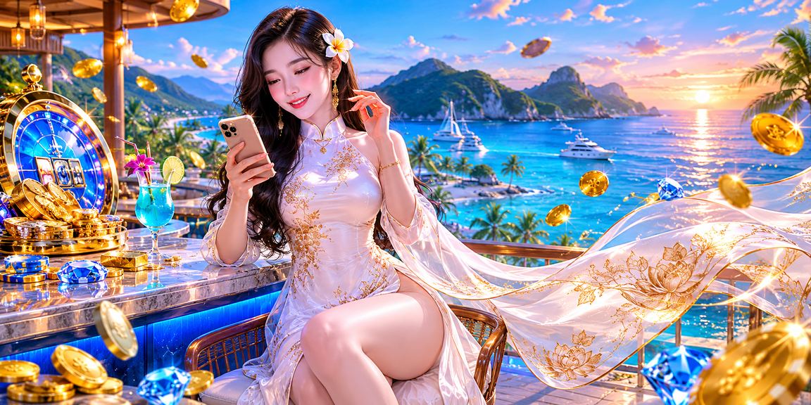 Người dùng trải nghiệm casino trên điện thoại tại Côn Đảo với trang phục áo dài