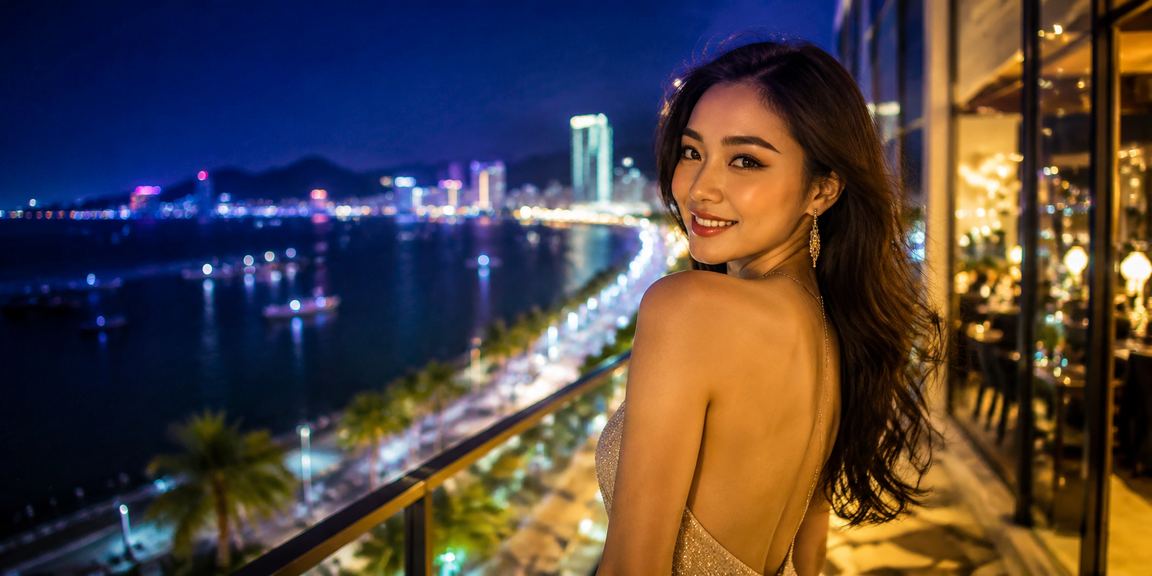 Cảnh biển Nha Trang ban đêm gợi không khí giải trí live casino trực tuyến